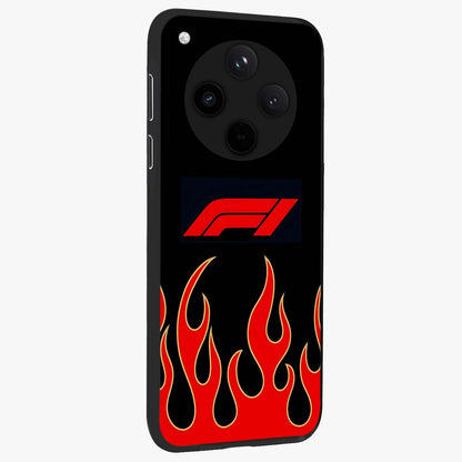 Fire F11 Glass Case upright view showcasing dynamic flame artwork with intense visual theme.
