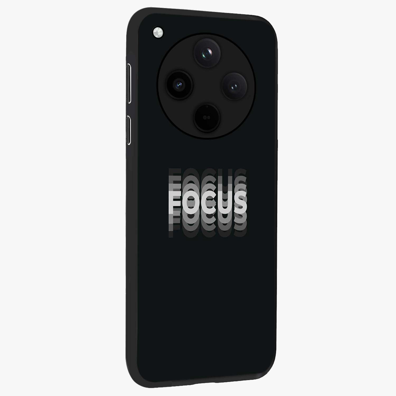 Focus Mode On Glass Case upright view showcasing strong typography statement with sleek motivational theme.