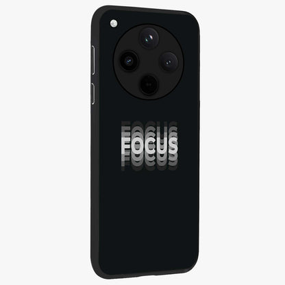 Focus Mode On Glass Case upright view showcasing strong typography statement with sleek motivational theme.