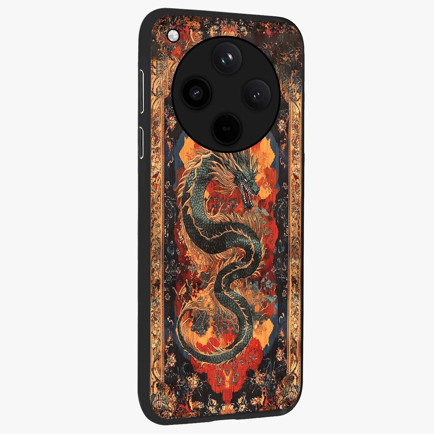 Inferno Dragon Soul Glass Case upright view showcasing intense dragon artwork with fantasy fire theme.