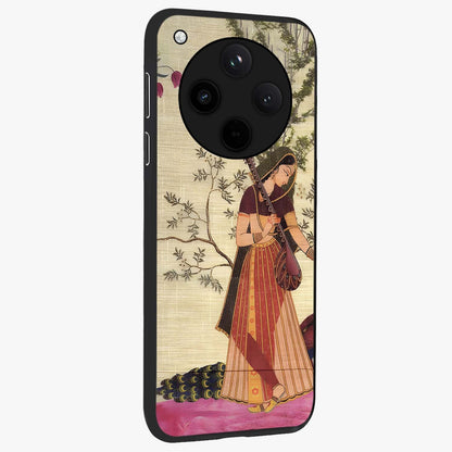 Lady With Veena Art Glass Case upright view showcasing classical veena artwork with traditional artistic theme.