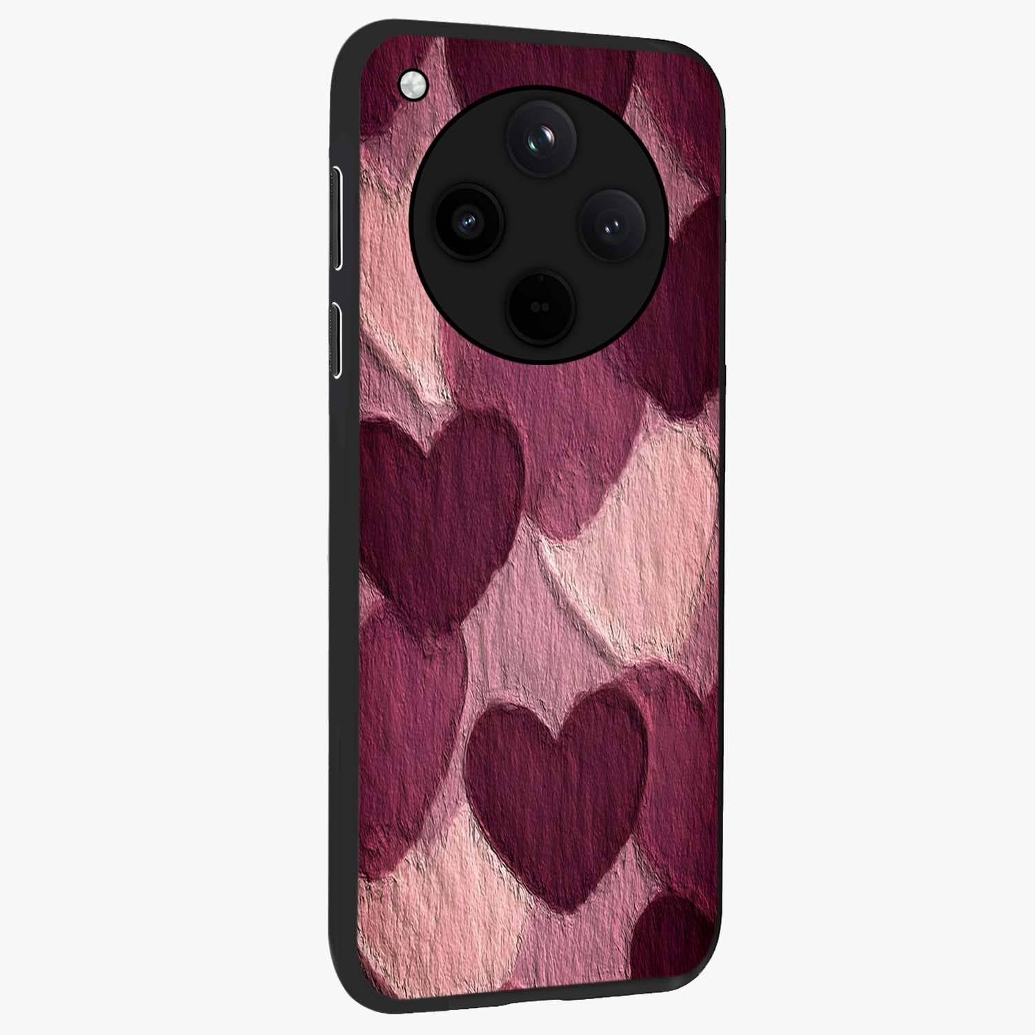 Layered Paper Hearts Glass Case upright view showcasing decorative layered heart artwork with sweet love theme.