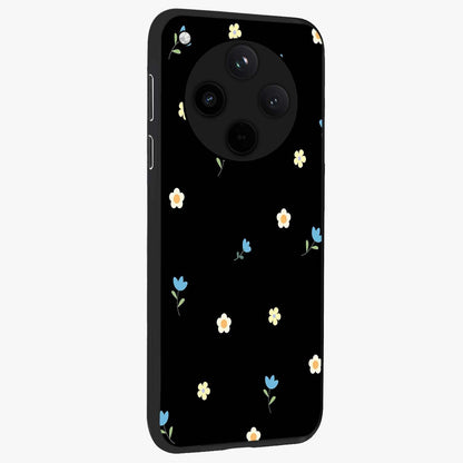Minimal Petal Whispers Glass Case upright view showcasing elegant floral artwork with modern minimalist style.