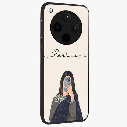 Mirror Mood Muse With Custom Name Glass Case upright view showcasing artistic mirror themed artwork with personalized aesthetic.