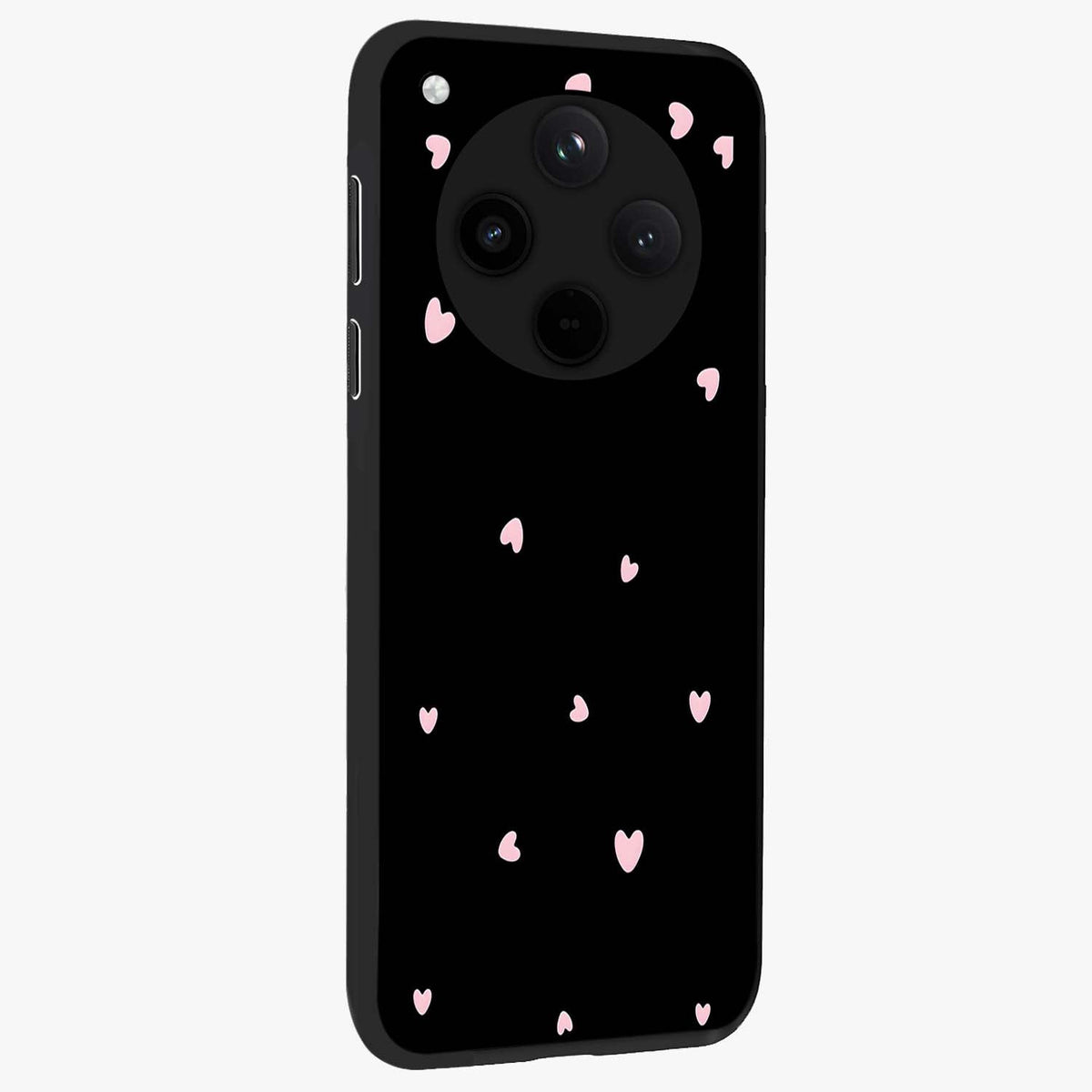 Pink Love Drops Glass Case upright view showcasing charming heart drop artwork with romantic playful theme.