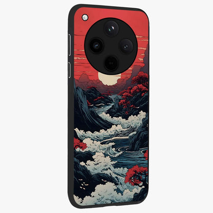 Red Sunset Scenery Glass Case upright view showcasing dramatic sunset scenery artwork with warm nature theme.