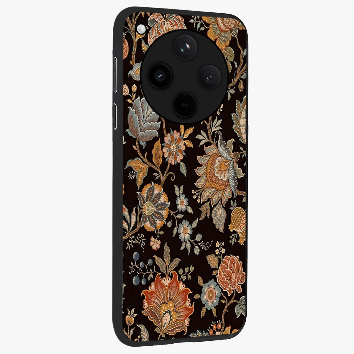 Vintage Floral Dream Glass Case upright view showcasing delicate floral artwork with timeless vintage theme.