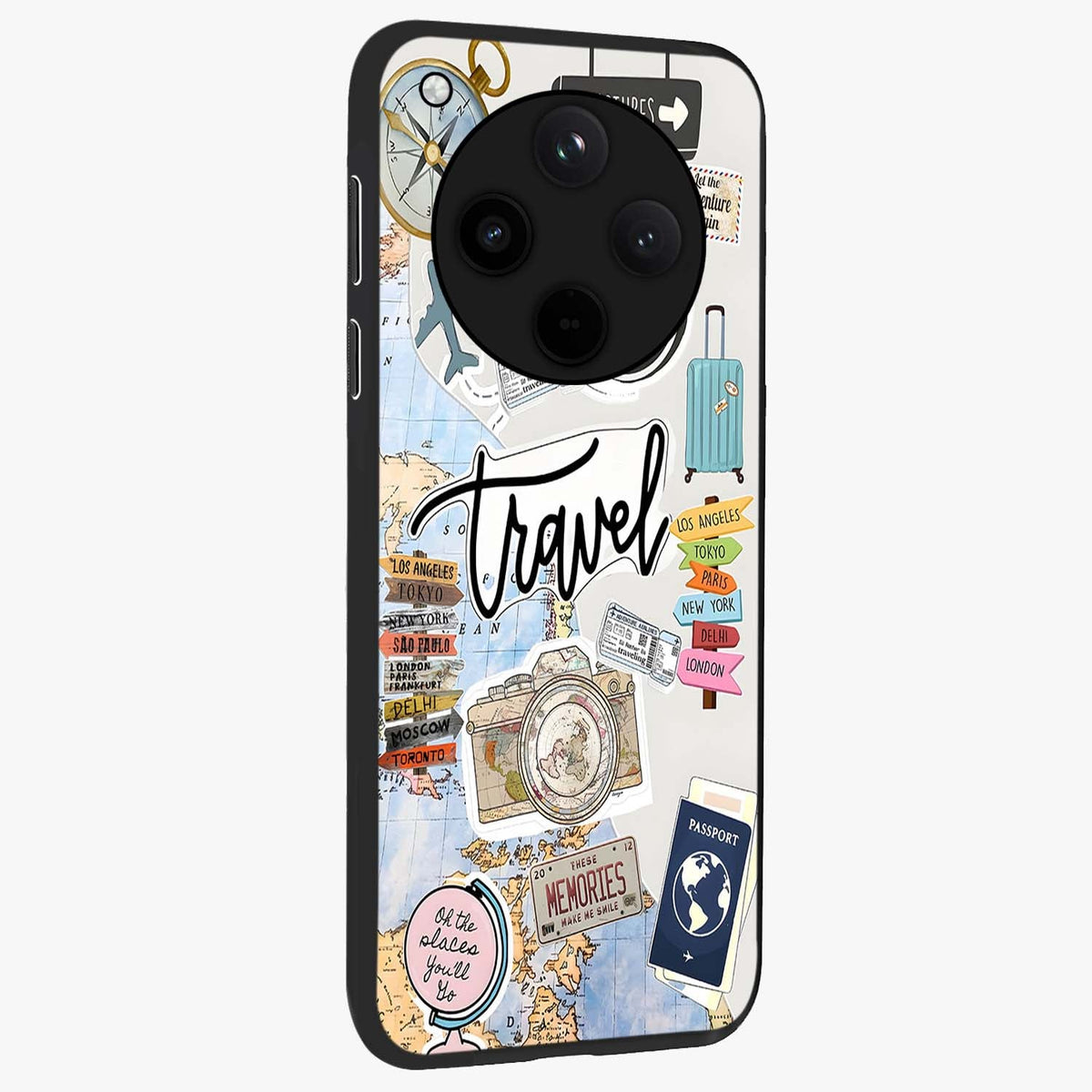 Wanderlust Journal Glass Case upright view showcasing wanderlust inspired artwork with creative exploration theme.