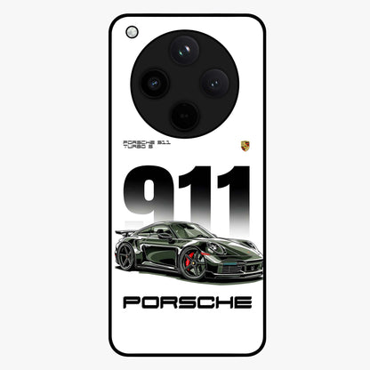 911 Turbo Dominance Glass Case showing clean flat back view with bold 911 sports car artwork and glossy glass finish.