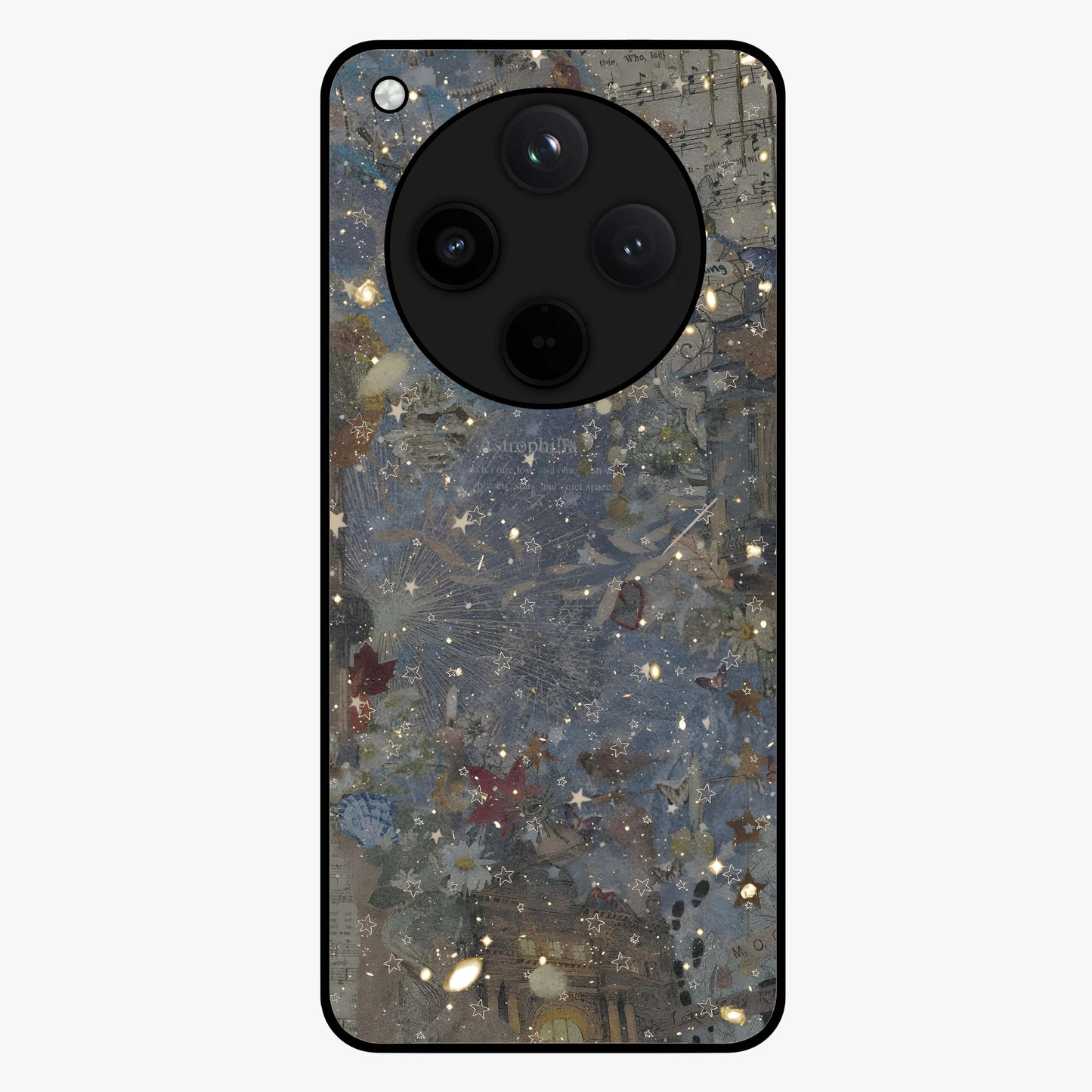 Aesthetic Astrolophia Glass Case showing flat back view with dreamy aesthetic design and glossy glass finish.