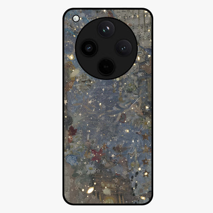 Aesthetic Astrolophia Glass Case showing flat back view with dreamy aesthetic design and glossy glass finish.