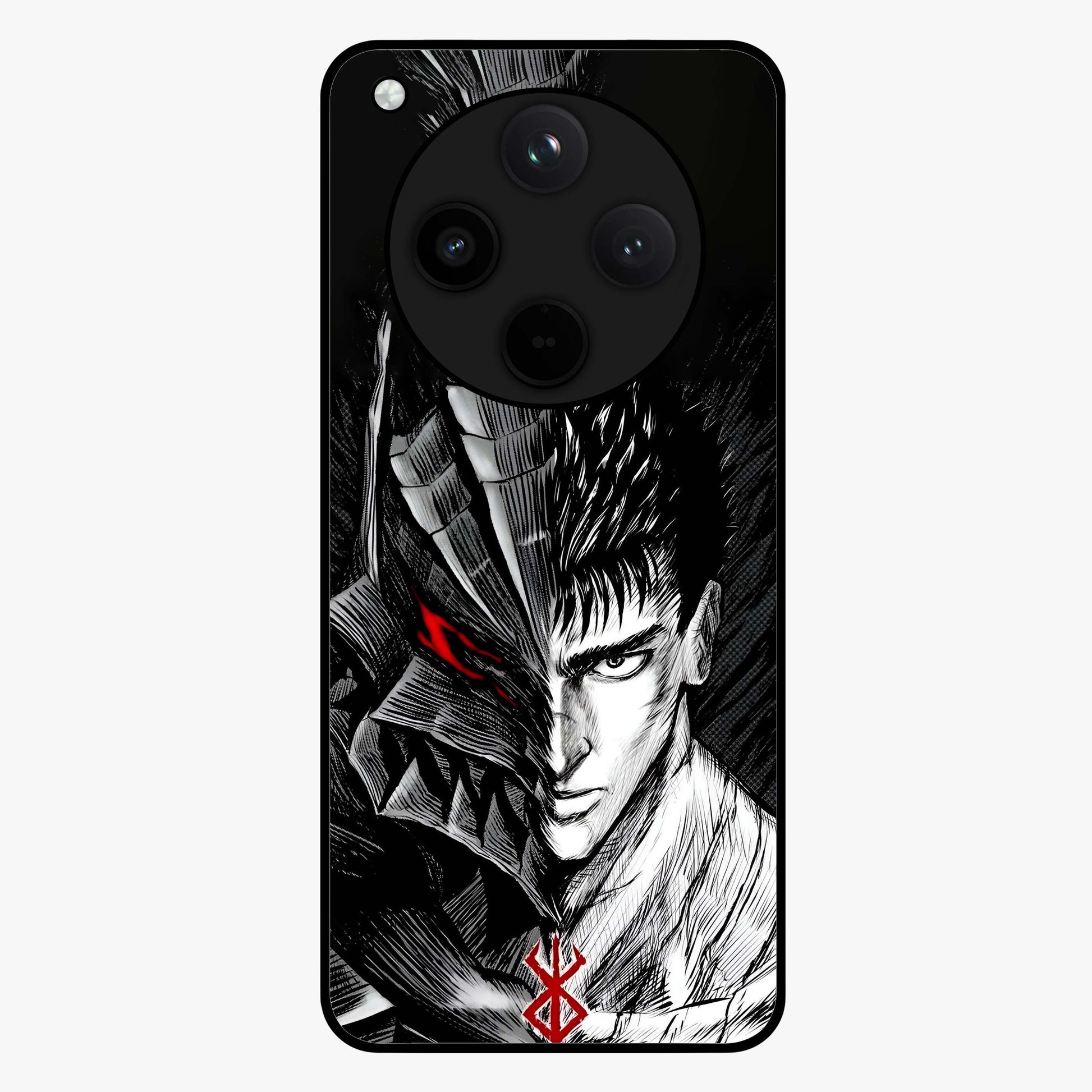 Berserker Blood Oath Glass Case showing flat back view with fierce warrior inspired artwork and glossy glass finish.
