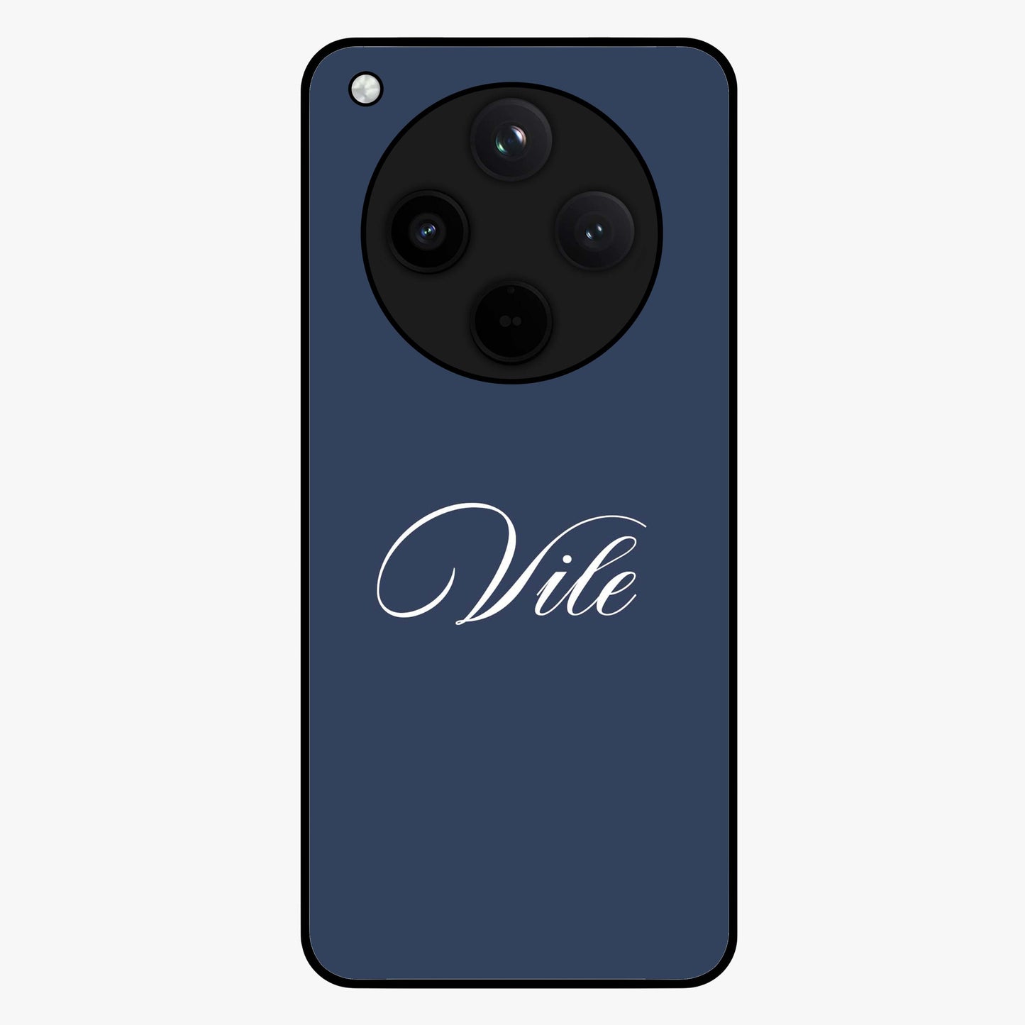 Blue Background Personalized Custom Name Glass Case showing flat back view with minimal blue background and custom name design.