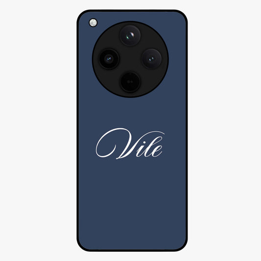 Blue Background Personalized Custom Name Glass Case showing flat back view with minimal blue background and custom name design.