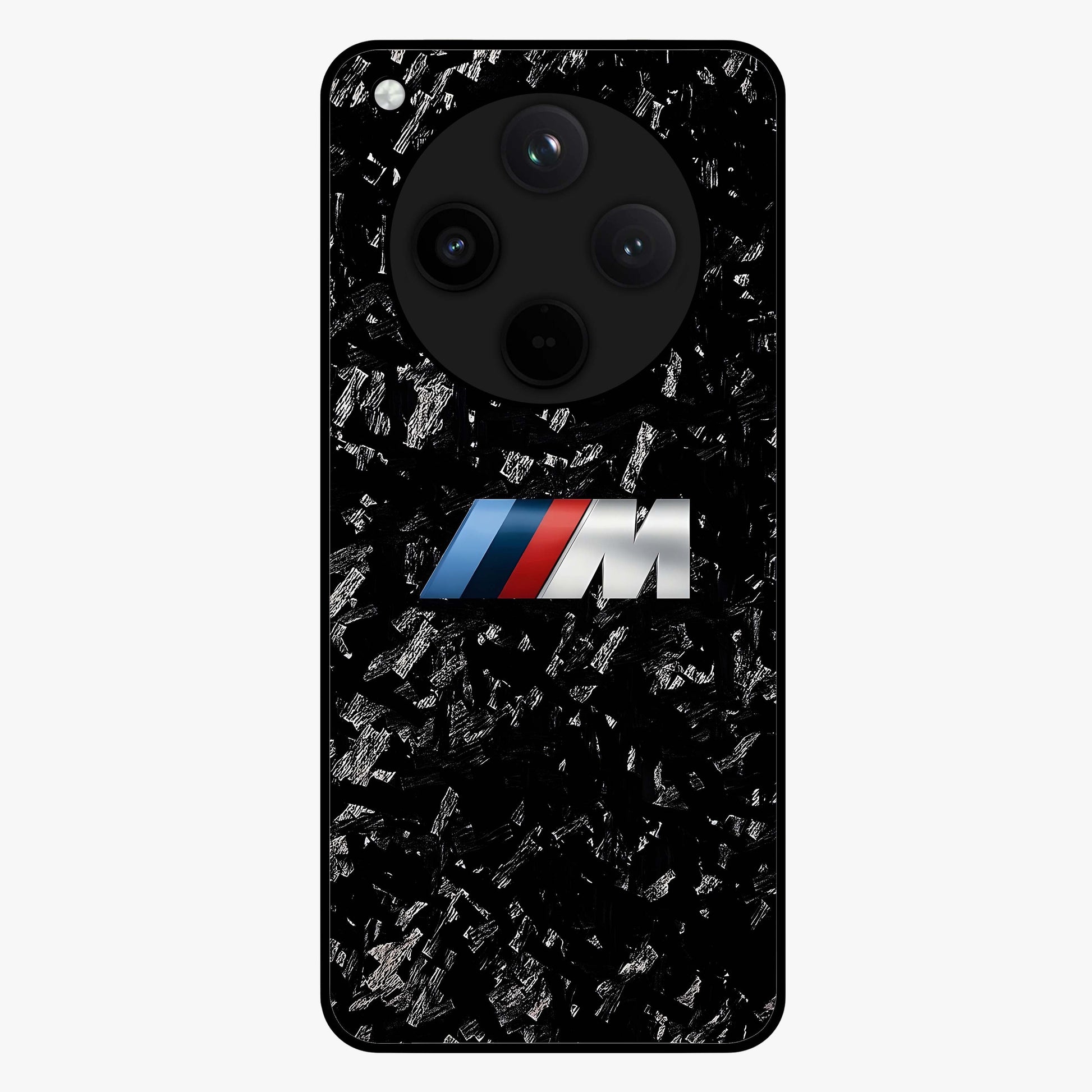 Carbon Speed Mark Glass Case showing flat back view with sporty carbon pattern artwork and glossy glass finish.