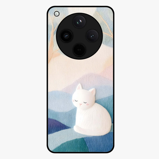 Cotton Dream Cat Glass Case showing flat back view with soft dreamy cat artwork and glossy glass finish.