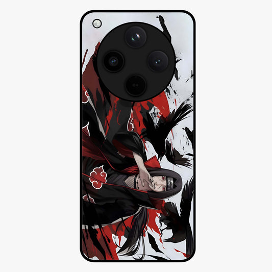 Crimson Crow Illusion Glass Case showing flat back view with artistic crow illusion artwork and glossy glass finish.