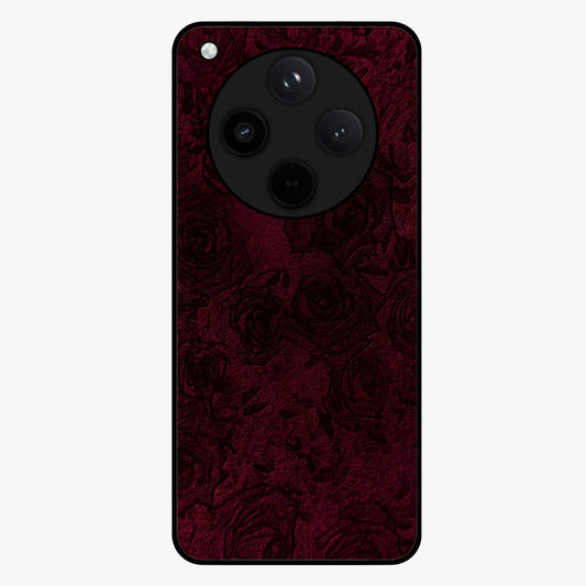 Crimson Fade Flow Glass Case showing flat back view with flowing crimson gradient artwork and glossy glass finish.