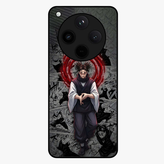 Cursed Ritual Ascension Glass Case showing flat back view with dark ritual themed artwork and glossy glass finish.