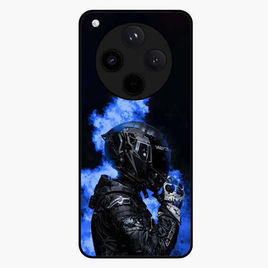 Cyber Sentinel Protocol Glass Case showing flat back view with futuristic cyber themed artwork and glossy glass finish.