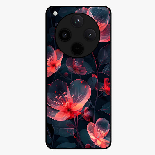 Dark Shade of Flower Glass Case showing flat back view with elegant dark floral artwork and glossy glass finish.