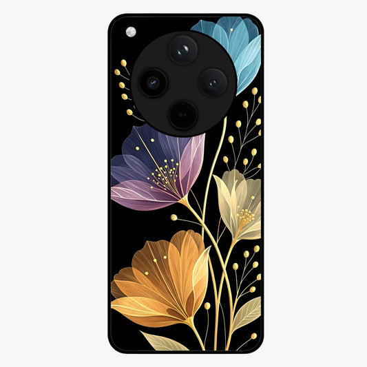 Delicate Multicolor Flowers Glass Case showing flat back view with vibrant floral artwork and glossy glass finish.