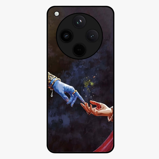 Divine Touch Eternal Glass Case showing flat back view with spiritual themed artwork and glossy glass finish.