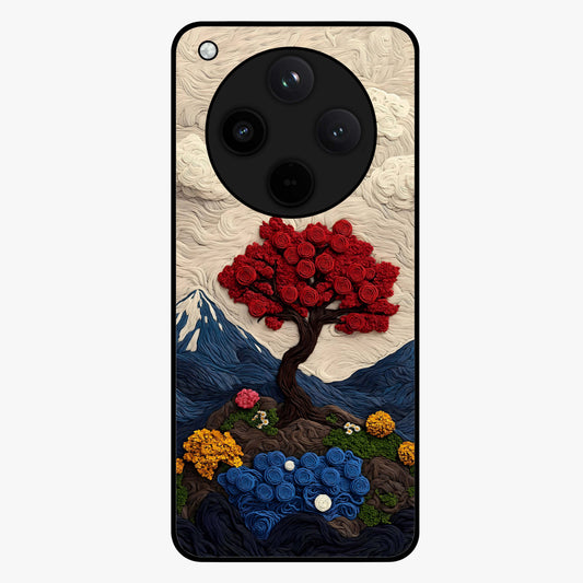 Eternal Nature Tapestry Glass Case showing flat back view with intricate nature tapestry artwork and glossy glass finish.