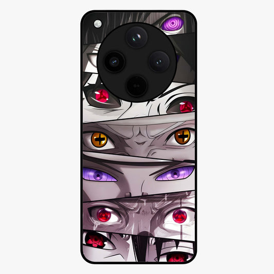Eyes of Destiny Glass Case showing flat back view with striking eye themed artwork and glossy glass finish.