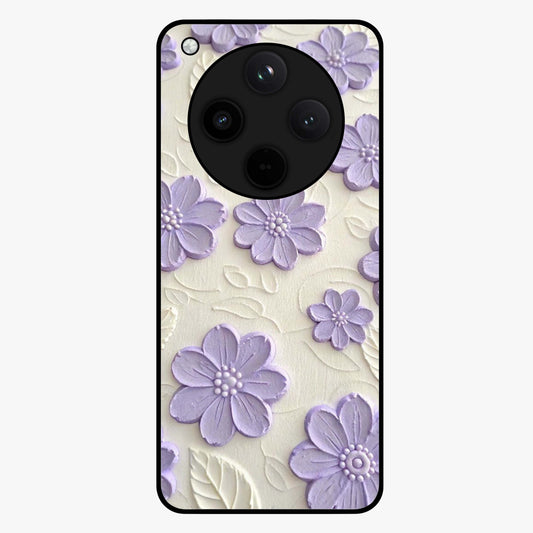 Floral Wall Art With Purple Flowers Glass Case showing flat back view with purple flower artwork and glossy glass finish.