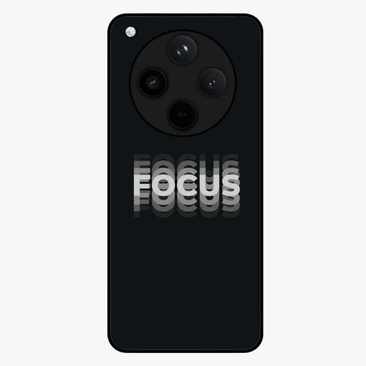 Focus Mode On Glass Case showing flat back view with bold motivational typography design and glossy glass finish.