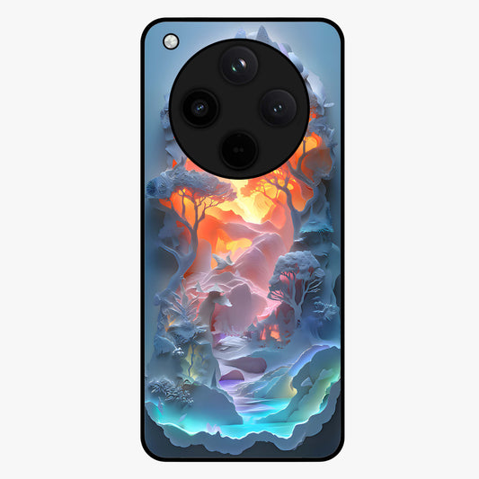 Glow Forest Portal Glass Case showing flat back view with glowing forest portal artwork and glossy glass finish.