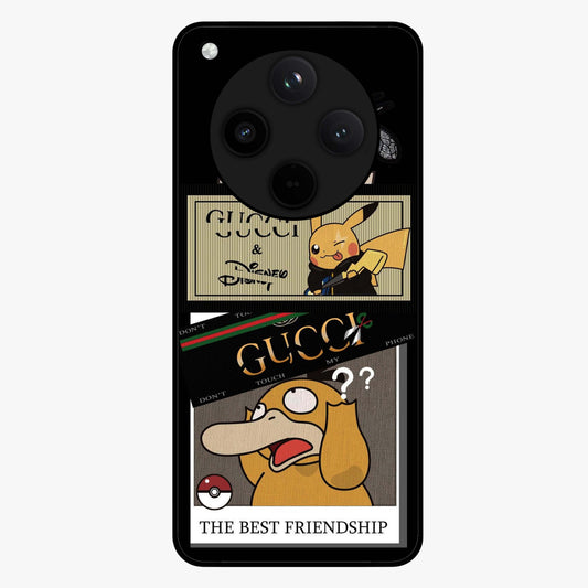 Gucci Play Mashup Glass Case showing flat back view with luxury inspired graphic artwork and glossy glass finish.