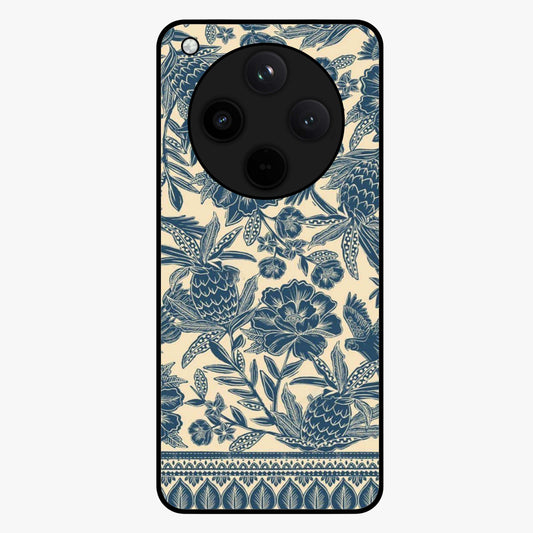Heirloom Wild Bloom Glass Case showing flat back view with vintage inspired wild flower artwork and glossy glass finish.