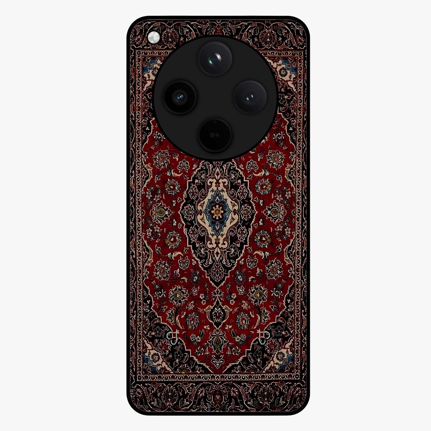 Heritage Carpet Royale Glass Case showing flat back view with ornate Persian carpet inspired pattern and glossy glass finish.