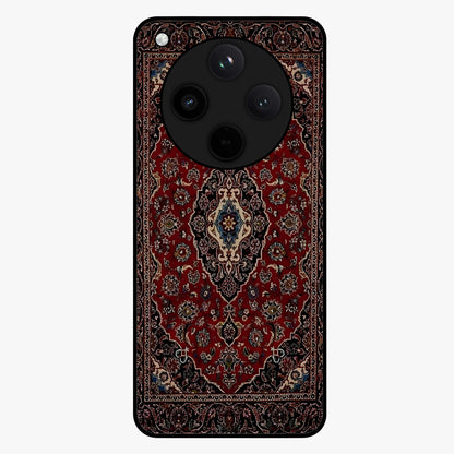 Heritage Carpet Royale Glass Case showing flat back view with ornate Persian carpet inspired pattern and glossy glass finish.