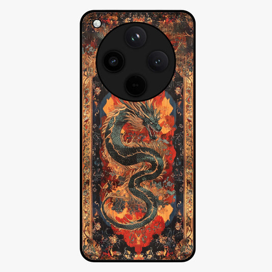 Inferno Dragon Soul Glass Case showing flat back view with fiery dragon artwork and glossy glass finish.