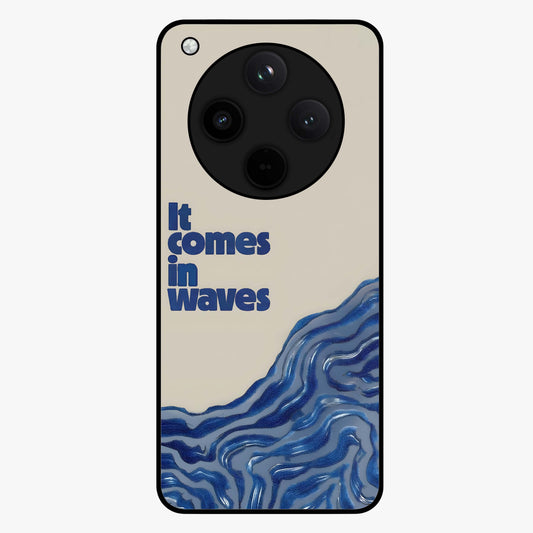 It Comes In Waves Quote Glass Case showing flat back view with inspirational wave themed quote artwork and glossy glass finish.