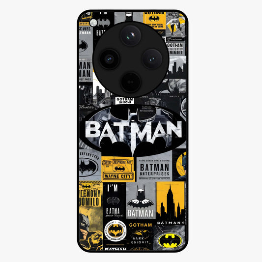 Knight Gotham Rise Glass Case showing flat back view with dark hero inspired artwork and glossy glass finish.