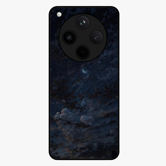 Lunar Veil Silence Glass Case showing flat back view with mystical moon veil artwork and glossy glass finish.