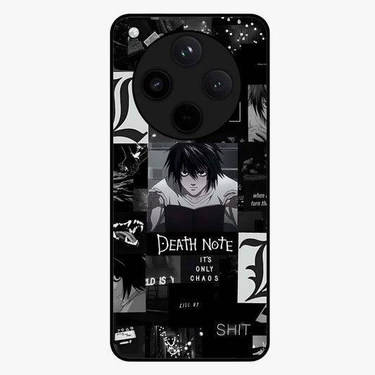Midnight Chaos Mind Glass Case showing flat back view with abstract dark themed artwork and glossy glass finish.