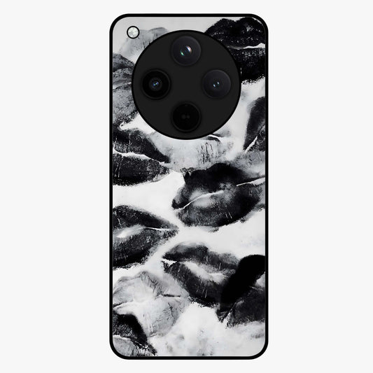 Midnight Kiss Marks Glass Case showing flat back view with lipstick kiss mark artwork and glossy glass finish.