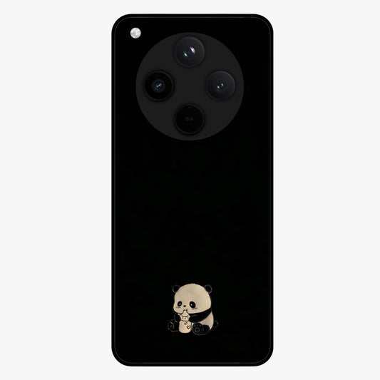 Midnight Panda Love Glass Case showing flat back view with cute panda themed artwork and glossy glass finish.