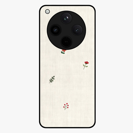 Minimal Petal Whispers Glass Case showing flat back view with soft minimal floral artwork and glossy glass finish.