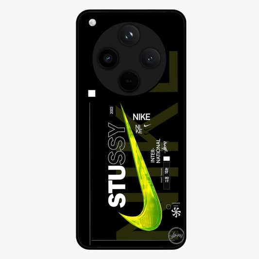 Neon Street Edition Glass Case showing flat back view with neon street style artwork and glossy glass finish.