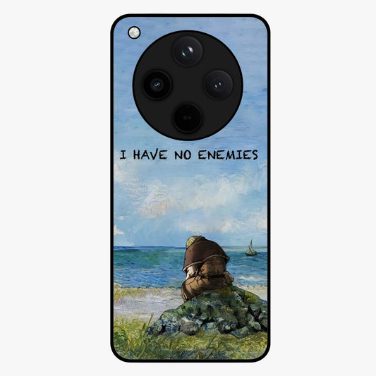 Peace Beyond War Glass Case showing flat back view with symbolic peace themed artwork and glossy glass finish.