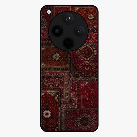 Persian Velvet Tale Glass Case showing flat back view with luxurious Persian velvet pattern artwork and glossy glass finish.
