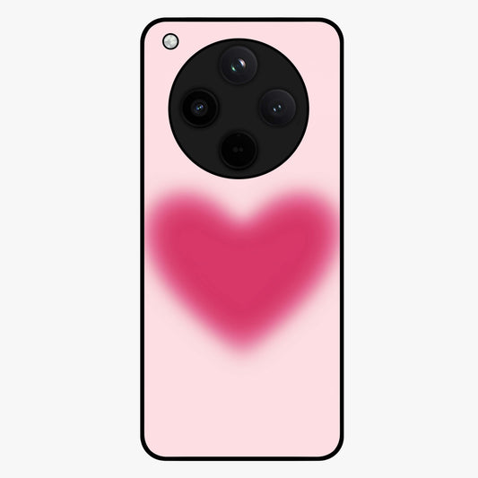 Pink Aura Heart Glass Case showing flat back view with glowing heart artwork and glossy glass finish.