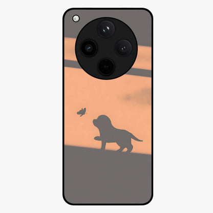Puppy Shadow Art Glass Case showing flat back view with cute puppy shadow style artwork and glossy glass finish.