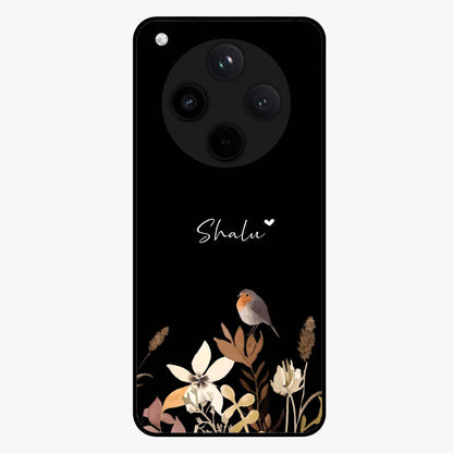Quiet Garden Tune Custom Name Glass Case showing flat back view with peaceful garden artwork and personalized name design.
